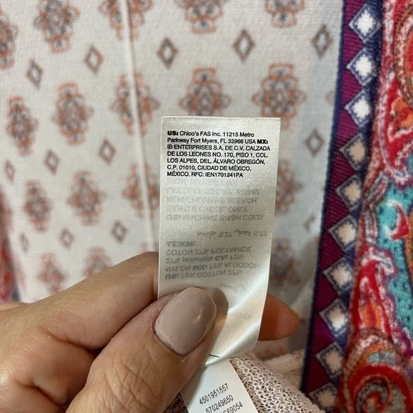 Chico’s Boho Mixed Print Open Front Cardigan 3/4 Sleeve Lightweight Size 1 Small - Picture 10 of 12